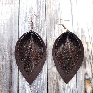 Double Chocolate Glitter Faux Leather Earrings!